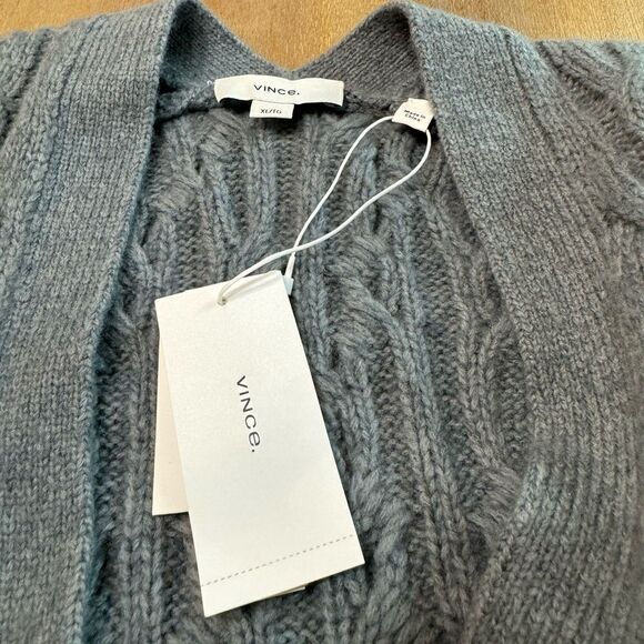 Vince Chunky Cable Knit Wool Cashmere Cardigan XL V-Neck Button Front Gray - Picture 9 of 14